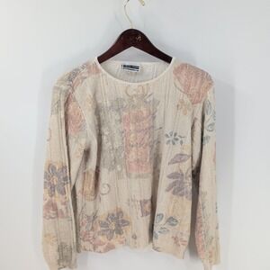 VTG 90s Carly Blake USA Classic Winterwear Floral Pullover Sweater‎ Ivory Size S